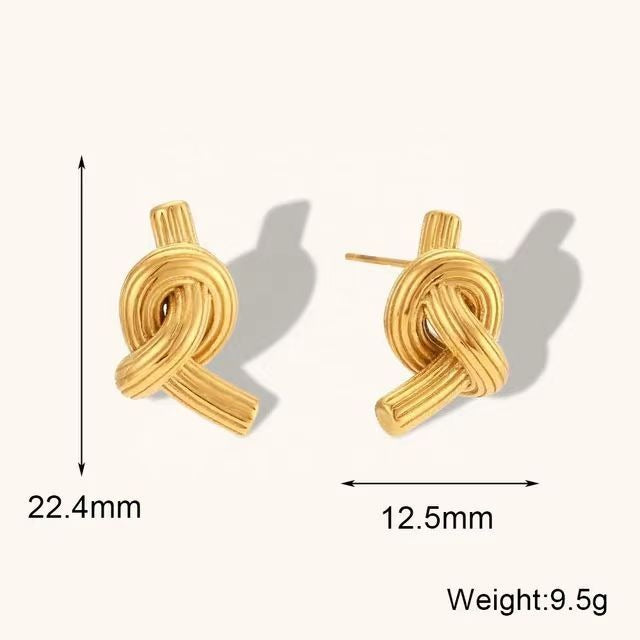 Stainless Steel 18K Gold Plated Big Textured Knot Stud Earrings