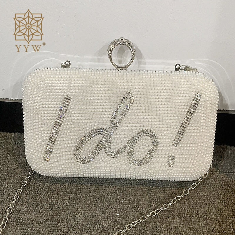 Wedding White Clutch I Do Letter Evening Bags For Women Bridal Clutches Bag Rhinetsone Pearl Beading Wedding Party Handbag Trend