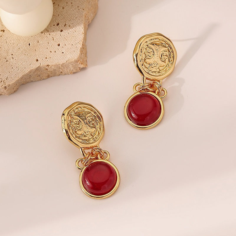 French Vintage Ruby Premium Coin Silver Needle Earrings Exquisite and Elegant Medium Vintage Earrings