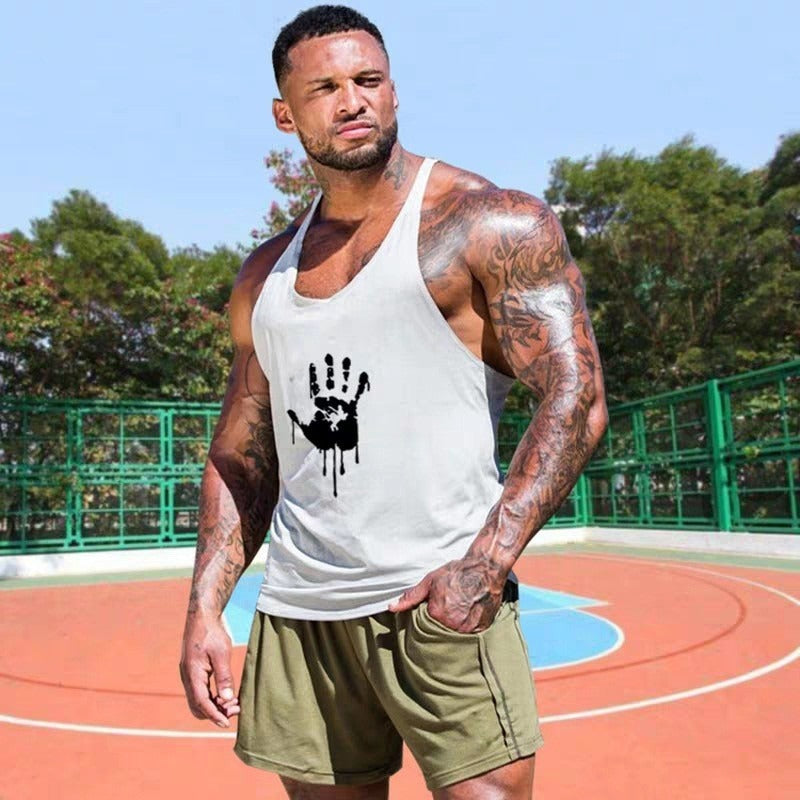 Fitness Tank Top Mens Sports Tank Top Summer Muscle Tank Top Cotton Sweat absorbing Embossed Thin Belt Tank Top