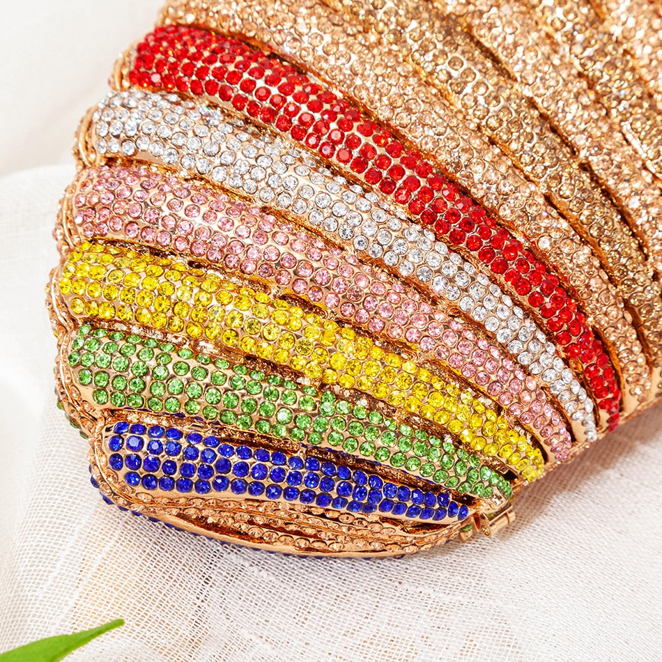 Women Rainbow Shell Diamond Evening Clutch Bags For Wedding Party Panelled Rhinestone Purse Ladies Chic Money Bag High Quality