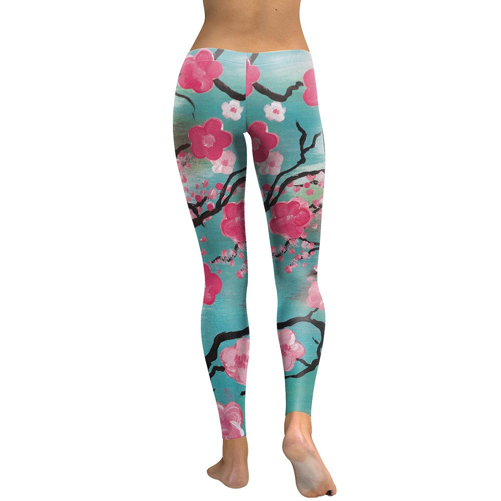 New Arrival  Leggings Women Pink Plum Blossom Digital Print Fitness Leggins Plus Size Elastic Workout Pants Legging