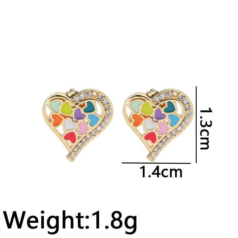 18K Gold Plated Micro Inlaid Zircon Oil Dropping Heart Earrings