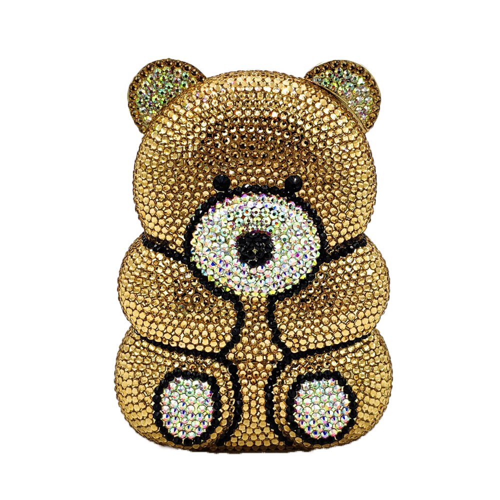 Bag for Women 3D Bear Teddy Shape Women Silver Gold Crystal AB Evening Clutch Handbags and Purses Diamond Wedding Party Bag