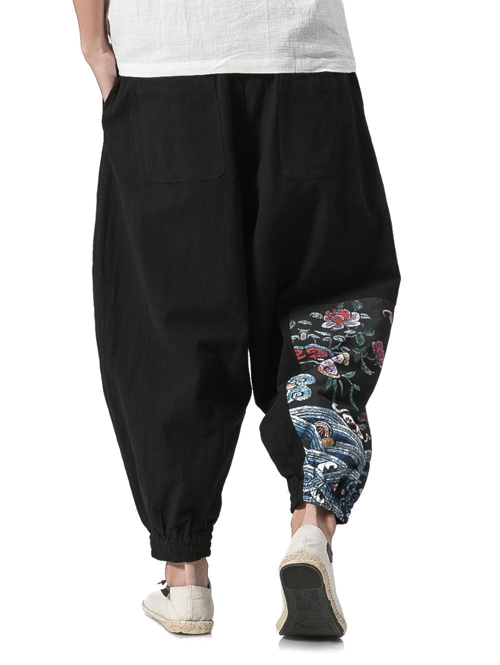 Cotton Linen Chinoiserie Printed Jogger Pants