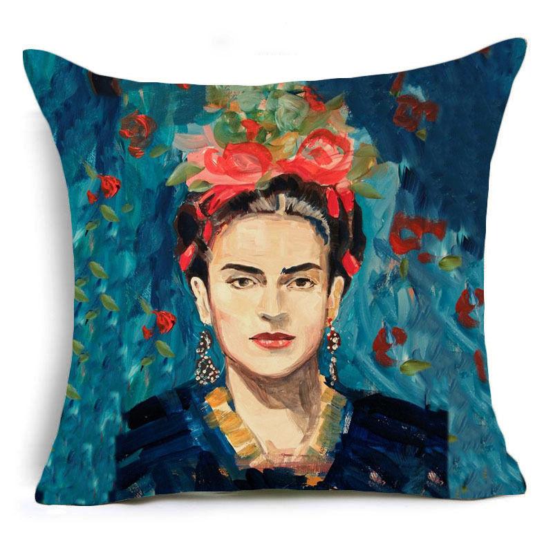 Hyha Frida Kahlo Polyester Cushion Cover Self-portrait 43X43cm Pillow Case Home Decorative Pillows Cover For Sofa Car Cojines