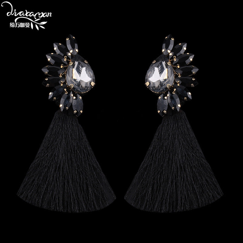 Dvacaman Brand Ethnic Long Tassel Earrings Women Boho Colorful Crystal Rhinestone Drop Women Statement Party Jewelry YY17