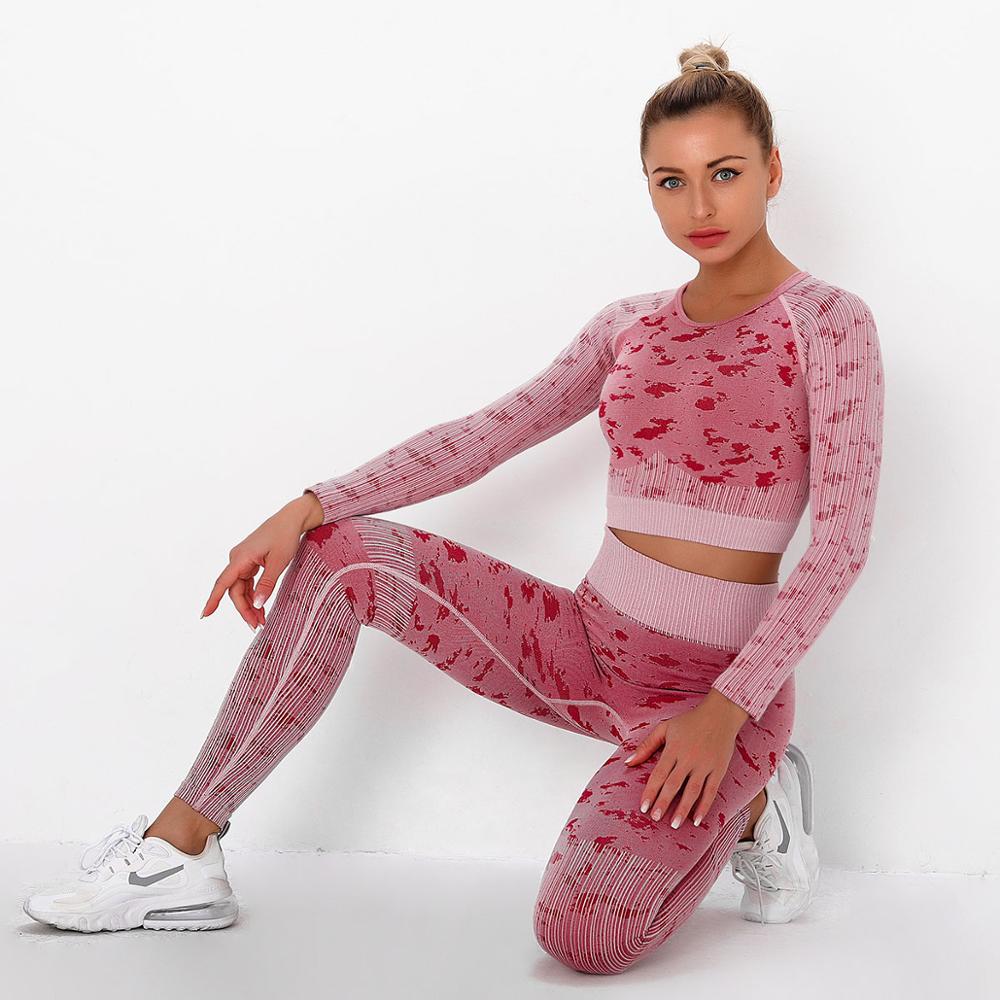 Yoga Sweat Suit 3 Pieces Sportswear Sports Shirts Bra Crop Long Top Leggings Pants Gym Fitness Tracksuit Workout Set