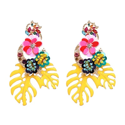 New design Exaggerated Big Vintage Flower Statement Dangle Earrings For Women Boho Ethinc leaves Pendant Earrings