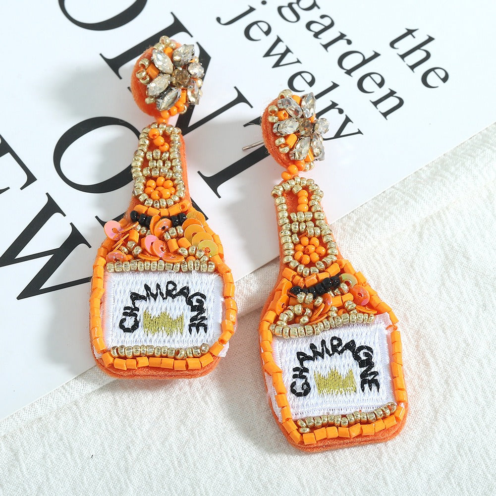 Popular earrings fashion personalized wine bottle earrings DIY handmade rice beads embroidery earrings