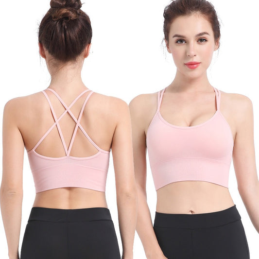 Thin Strap Cross Back Yoga Sports Bra Quick Dried Shockproof Running Fitness Sports Bra European and American Large Size Bra