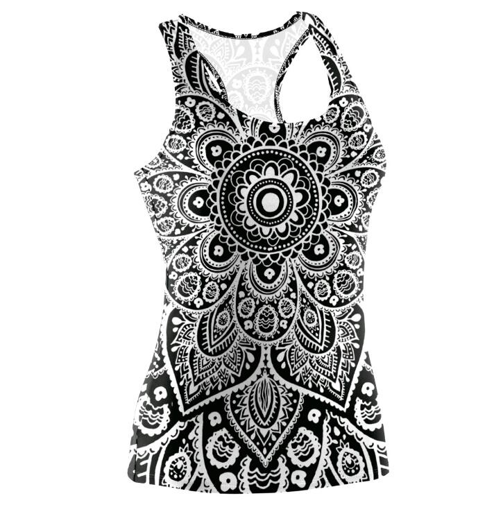 Digital Printing Mandala Tank Top Tshirt Aztec Round Ombre O-neck Sleeveless Plus Size Tops T shirt