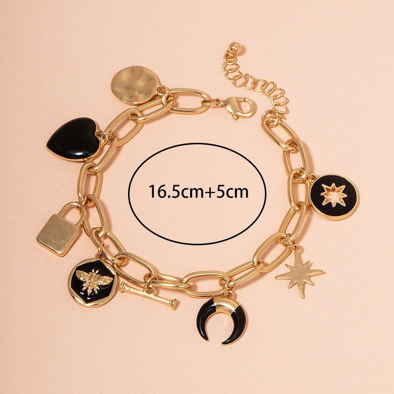 Women's trendy heart-shaped heart-shaped small lock bee disc bracelet