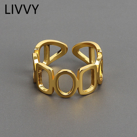 Geometric Chain Hollow Ring Female Unique Design Opening Fashion Simple Temperament Punk Party Jewelry Gift