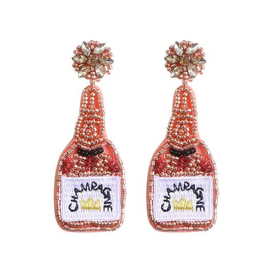 Popular earrings fashion personalized wine bottle earrings DIY handmade rice beads embroidery earrings