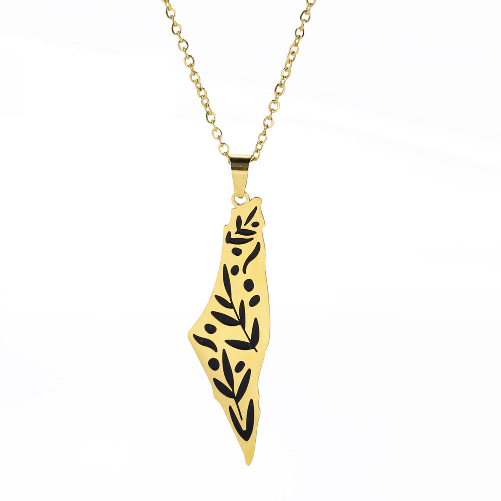 Corrosion Tarnish Double-sided Polished Plant Pattern Pendant Stainless Steel Necklace