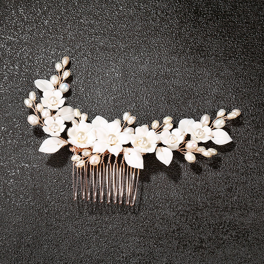 Ceramic Flower Bridal Headdress Hair Comb