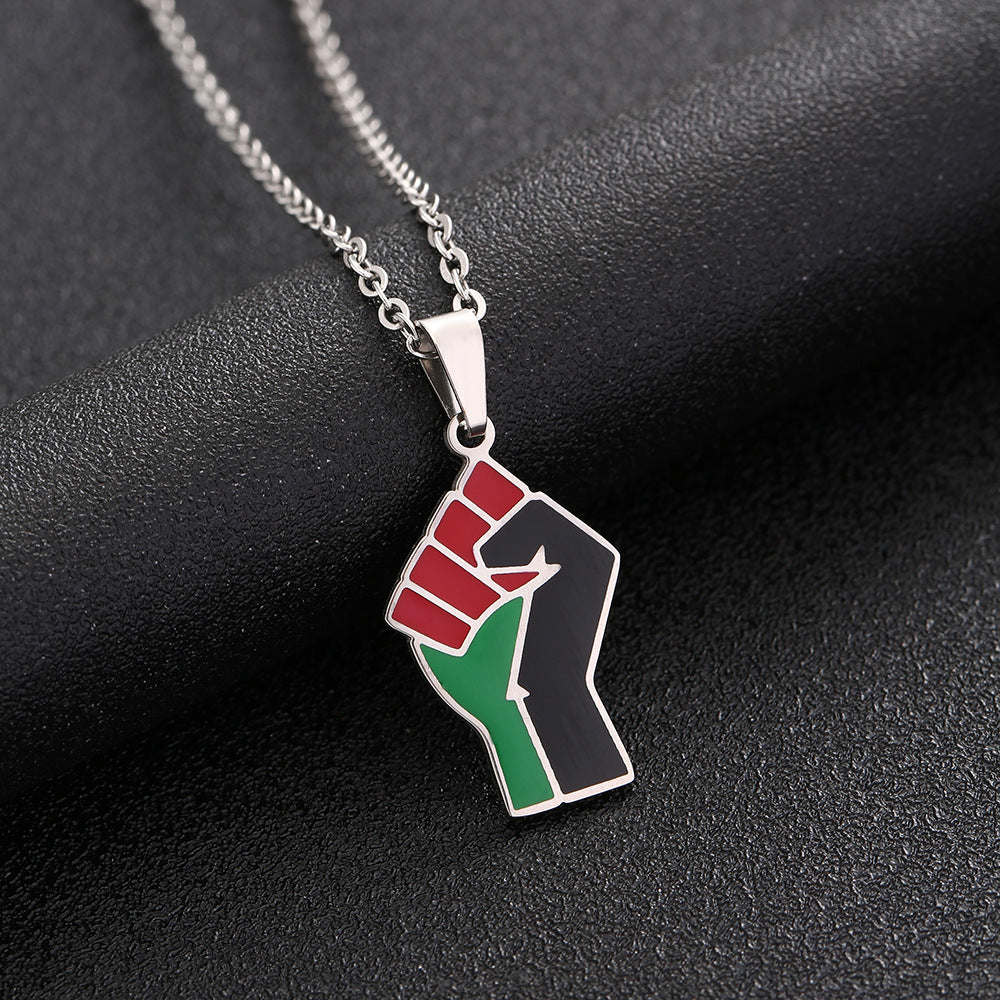 African Fist Symbol Titanium Steel Pendant Necklace