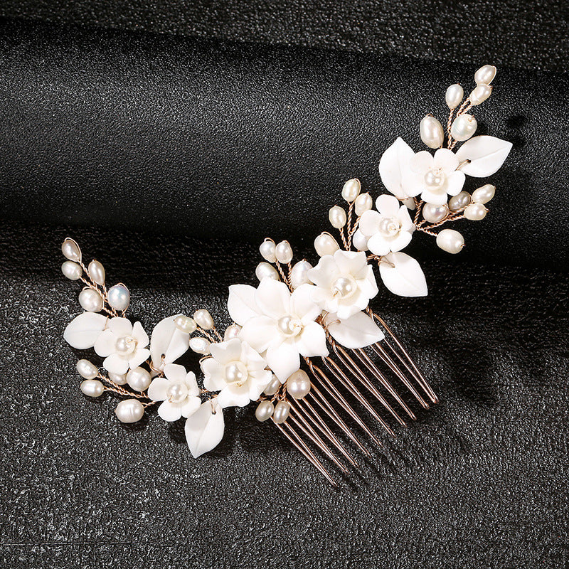 Ceramic Flower Bridal Headdress Hair Comb