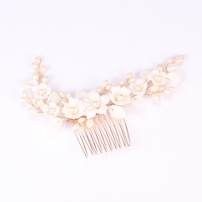 Ceramic Flower Bridal Headdress Hair Comb