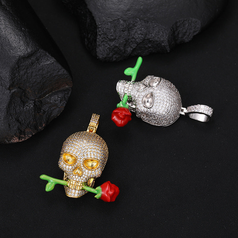 Luminous Epoxy Rose Skull Pendant