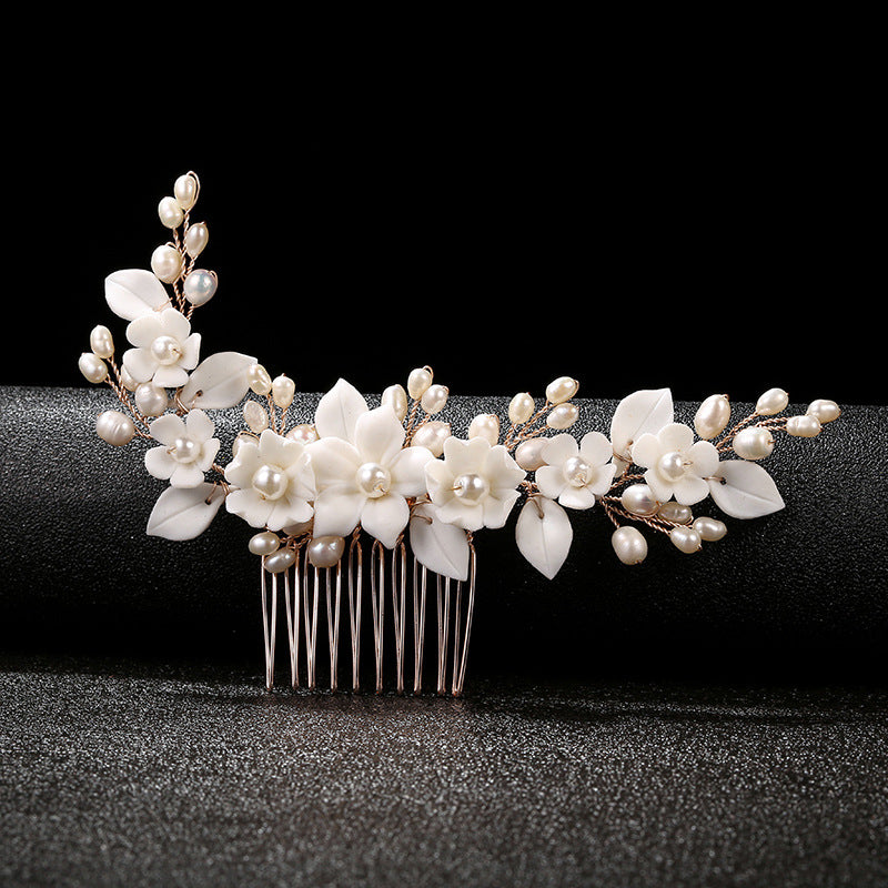 Ceramic Flower Bridal Headdress Hair Comb